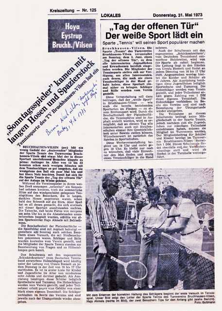 Einweihung Tennisanlage 1973